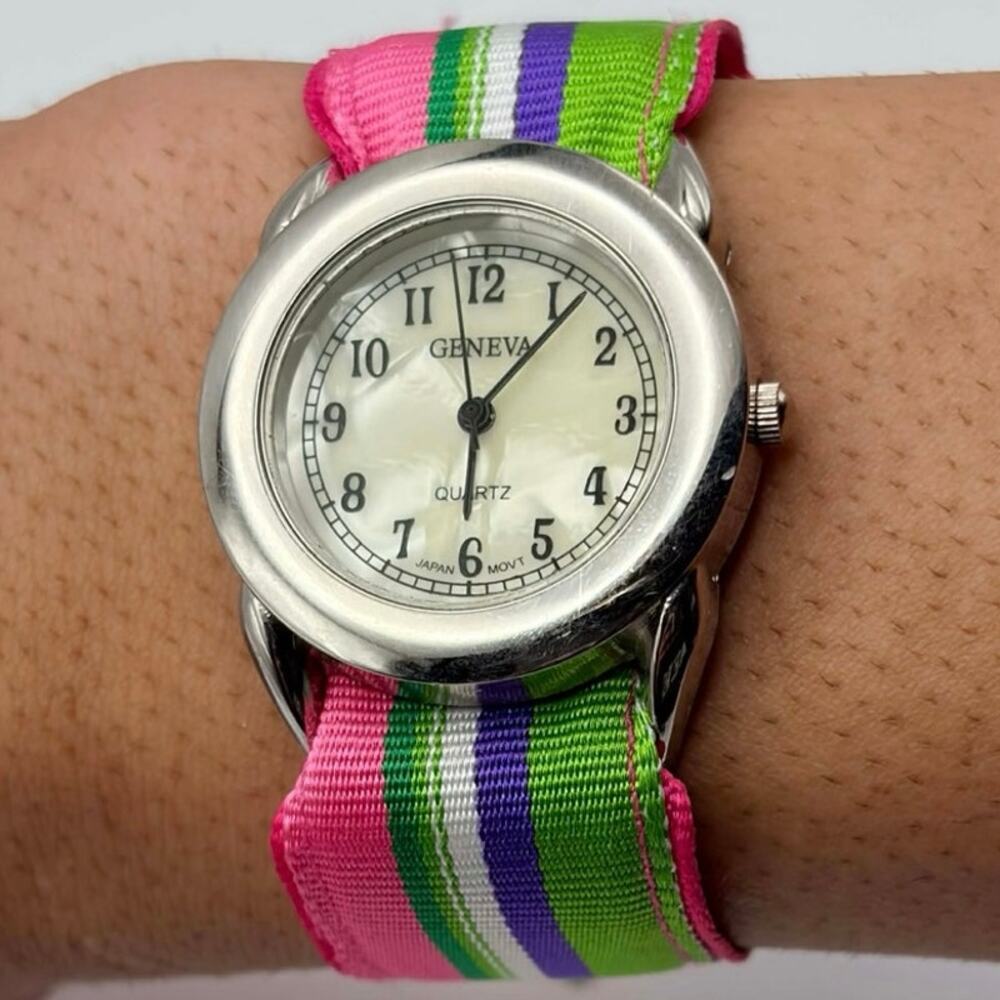 Pink & Green Stripe Geneva Watch
